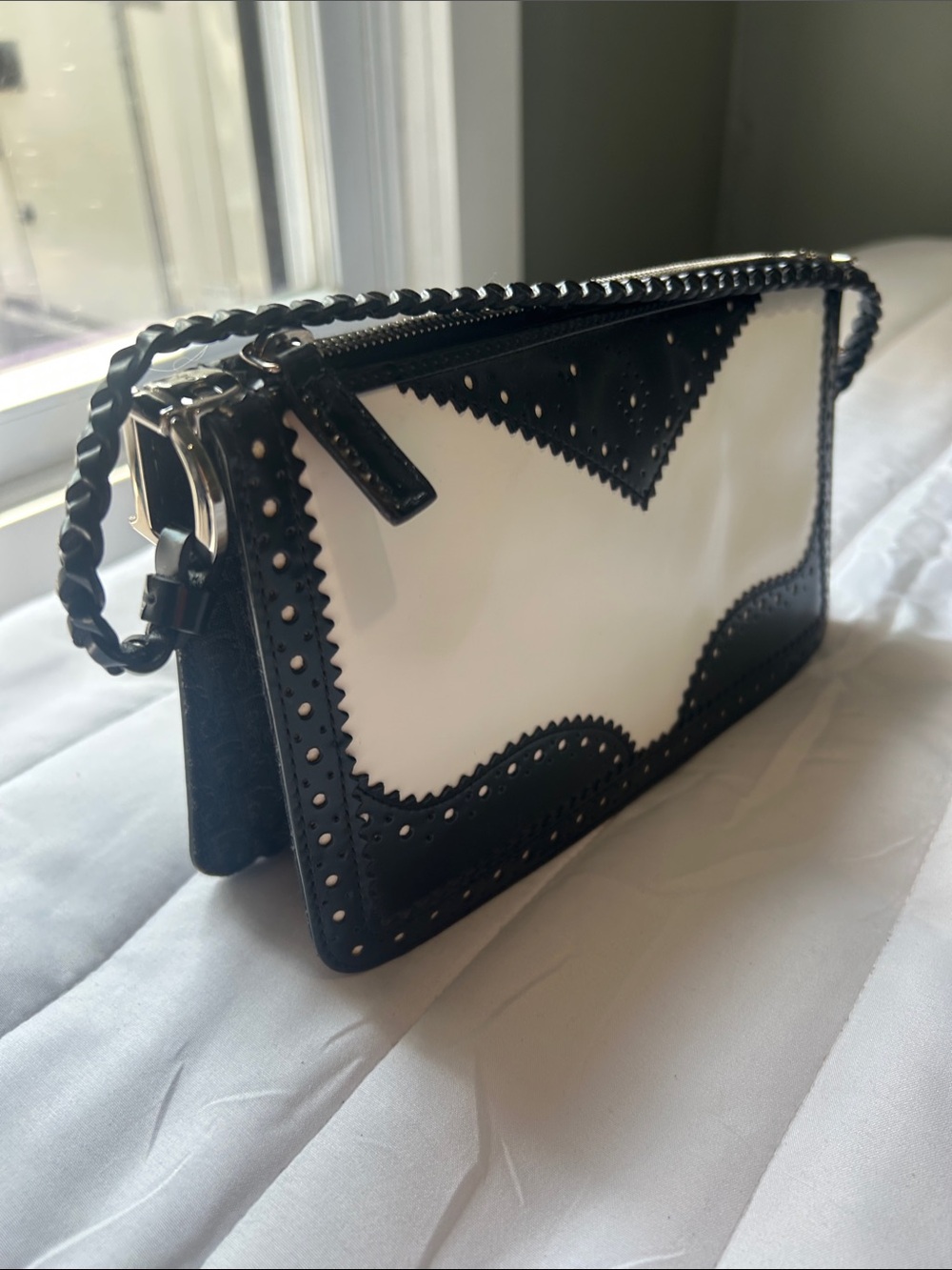 Christian Dior John Galliano Black & White Leather Wristlet Clutch evening bag